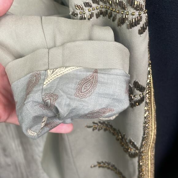 Chico's olive green fully lined beaded embellished open front jacket women's 1 - Picture 6 of 15